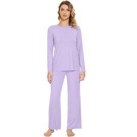 WiWi Bamboo Viscose Pajama Set for Women Soft Long Sleeve Top with Pants Sleepwear 2 Piece Pjs Sets Sleepwear S-XXL, Taro Purple, X-Large