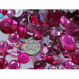 Allstarco Pink Crafting Gems in Bulk, Acrylic Flatback Rhinestones, Assorted Sizes & Shapes, Cosplay Embellishments, Jewels for Jewelry - Small Pack (3.2oz)