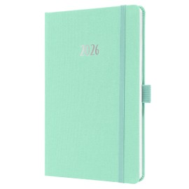 SIGEL Jolie J6409 Weekly Planner 2026 A5 Mint Green, Hardcover with Textile Cover, Elastic Band, Pen Loop, Slip Pocket, 174 Pages, Vegan, Book Calendar, Diary Calendar Book