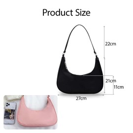 Shoulder Crescent Bag with Zipper Small Handbag for Women, Ladies' Shoulder Bag Dumpling Bags Lightweight Luna Bags (White-Nylon)