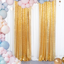 ShinyBeauty Sequin Backdrop Set of 4, 2FTx8FT Photo Backdrop Sequin Curtains Shimmer Wall Backdrop Photograph Backgrounds Sparkle Backdrop Curtains (Iridescent Green and Gold)