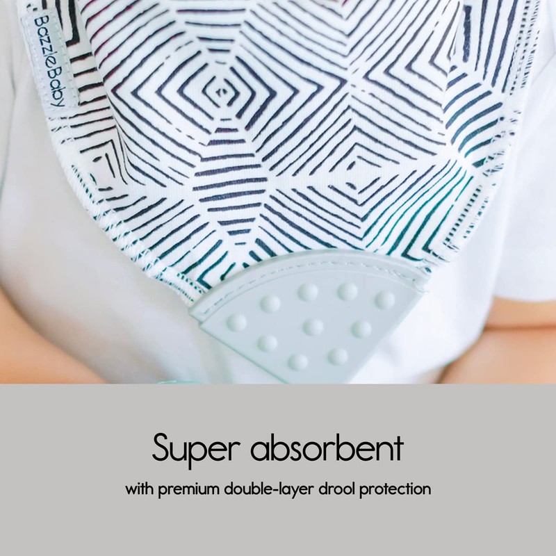 Bazzle Baby Bandana Bib. Teething Bibs with Teether Attached for