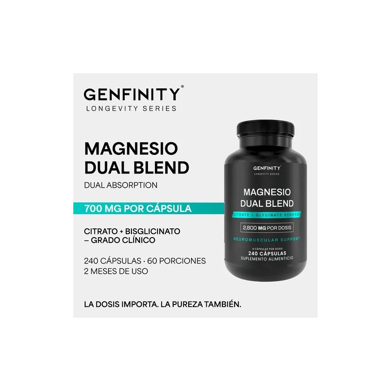 Magnesio Dual Blend Genfinity - 240 Cáps Citrato Y Glicinato