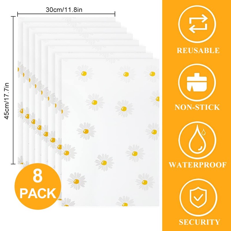 Fridge Liners,8 Pcs Daisy Fridge Shelf Liners Refrigerator Mats Drawer