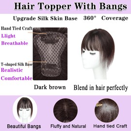 MEIYOU Clip in Bangs, Bangs Hair Clip Hair Toppers for Women 100% Real Human Hair, Bangs Clip in Hair Extensions 360° 3D Cover French Fake Clip on Bangs for Women (Dark Brown)