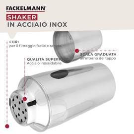 Fackelmann Miscelatore Shaker in Acciaio Inossidabile, Argento, Capacità 400ml