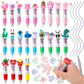 Guiqulai 22 Pcs Mini Multicolor Ballpoint Pen 0.7 mm,4-in-1 Cute Fun Ballpoint Pens Cartoon Animal Design for Birthday Present Prize Student Gift School Supplies