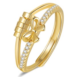 Ecripe Sterling Silver 925 Anxiety Ring for Women, Adjustable Zirconia Ring with Bow, Hypoallergenic Fidget Ring for Girlfriend Wife, Sterling Silver, Cubic Zirconia