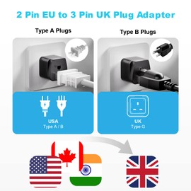 US to UK Plug Adapter 3 Packs, 3250W Max Travel Adaptor, HITRENDS 2/3 Pin USA to 3 Pin UK Plug Adaptor American Canada Mexico Plug to UK Adapter, Type A/Type B Plug to UK Plug, Black