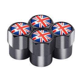 Marcraft Gun Metal Grey Union Jack Tyre Wheel Alloy Valve Caps Dust Caps (4 Pack) Universal for Cars, SUVs, Bicycles, Motorcycles, Trucks | Rubber Airtight Seal | Screw-On
