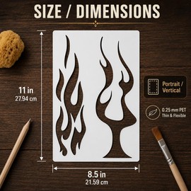Flame Stencil | Reusable Inspirational Graffiti Kids Children Room Camping Fire Flames Stencils for Painting on Wood, Glass, Wall, Rock, Canvas, Glassware | Fire Stencil (8.5"x 11")