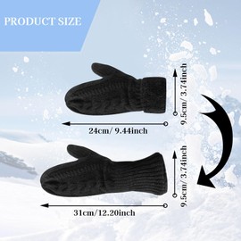 Feelorna Winter Mittens for Women, Warm Soft Lining Mittens Cozy Thick Knitted Gloves for Cold Weather (Black, One Size)
