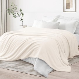 Whale Flotilla Ivory King Size Blanket for Bed, 300GSM Soft Warm Fleece Fabric, Decorative Lightweight Plush Fluffy Blankets for All Season, 90x104 Inch