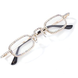 mincl Ultra light Square Rhinestone Bling Reading Glasses for Women Diamond Reader Blue Light Blocking Reading Glases (gold, 1.75, multiplier_x)