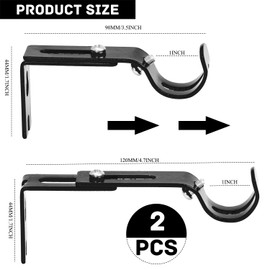 Curtain Rod Brackets Adjustable Curtain Rod Holder with Screws Heavy Duty Curtain Rod Hanging Brackets for Poles Wall Rods, Set of 2, Black