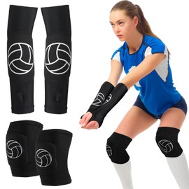 Rodilleras de Voleibol y Manguitos de Voleibol Almohadilla de Voleibol Manga de Codo de Antebrazo con Relleno con Almohadilla de Protección y Orificio para Pulgar para Niños 8-14 Años (2 Pares)