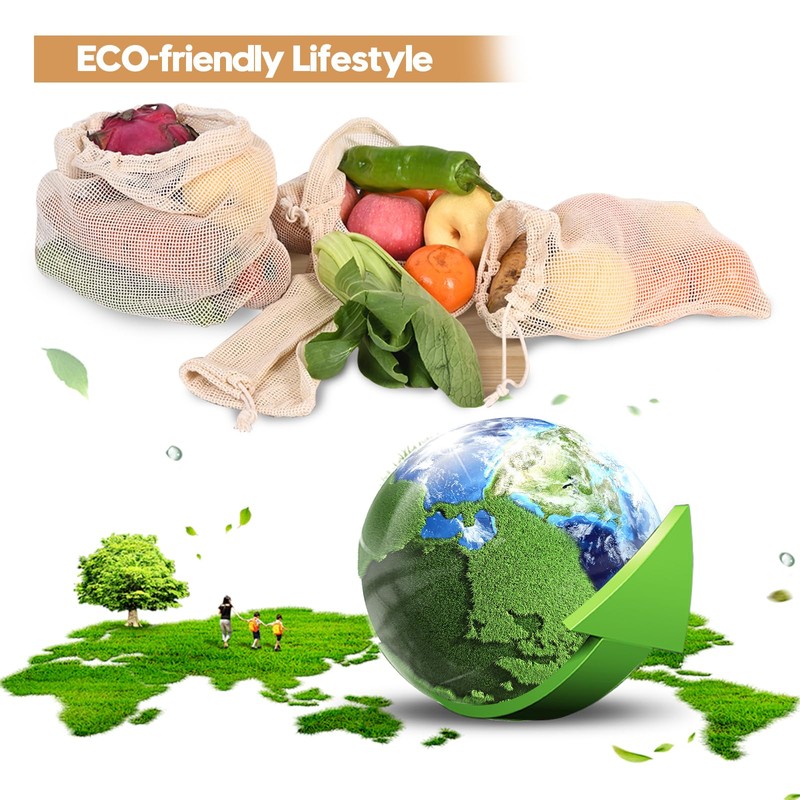 Ycsst 12 Pack Reusable Cotton Mesh Produce Bags - 100%