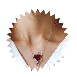 Inilbran Boho Crystal Heart Choker Necklace Silver Heart Wing Necklace Choker Red Enamel Love Heart Necklace Vintage Heart Pendant Necklace Jewelry for Women and Girls