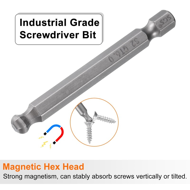 sourcing map 5pcs Ball End Hex Screwdriver Bit 6mm (H6.0)