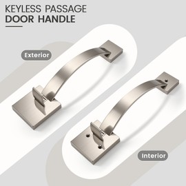 Probrico Double Sided Satin Nickel Front Door Handle,Exterior/Interior Keyless Square Front Door Handleset,Entry Handleset with No Lock,1Pack