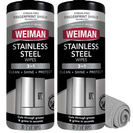 Weiman Stainless Steel Cleaner and Polish Wipes Bundle with Microfiber Cloth-Removes Fingerprints, Water Marks and Grease from Appliances - Works Great on Refrigerators, Ovens, and Grills