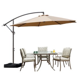 Aoodor Offset Patio Umbrella 10‘ Cantilever Hanging Market Umbrella Water Resistant UV Protection Brown - Base Stand is Included