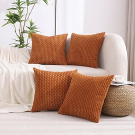 VAKADO Fall Throw Pillow Covers 24x24 Decorative Set of 4 Couch Corduroy Boho Rust Rustic Cushion Case Farmhouse Decor Square for Home Living Room Bed Sofa,Terracotta