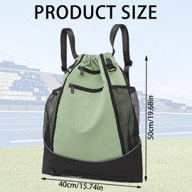 AUNGKWANG Gym Bag, Sports Bag Boys, Waterproof Sports Bag Made of Nylon, Adjustable Sports Bag with Drawstring, Ball Bag Adult for Football, Basketball Storage (Green)