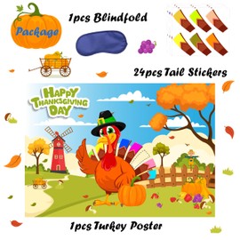 HRENCY Pin The Tail on The Turkey Game Thanksgiving Party Games for Kids Festival Thanksgiving Turkey Party Supplies Activities