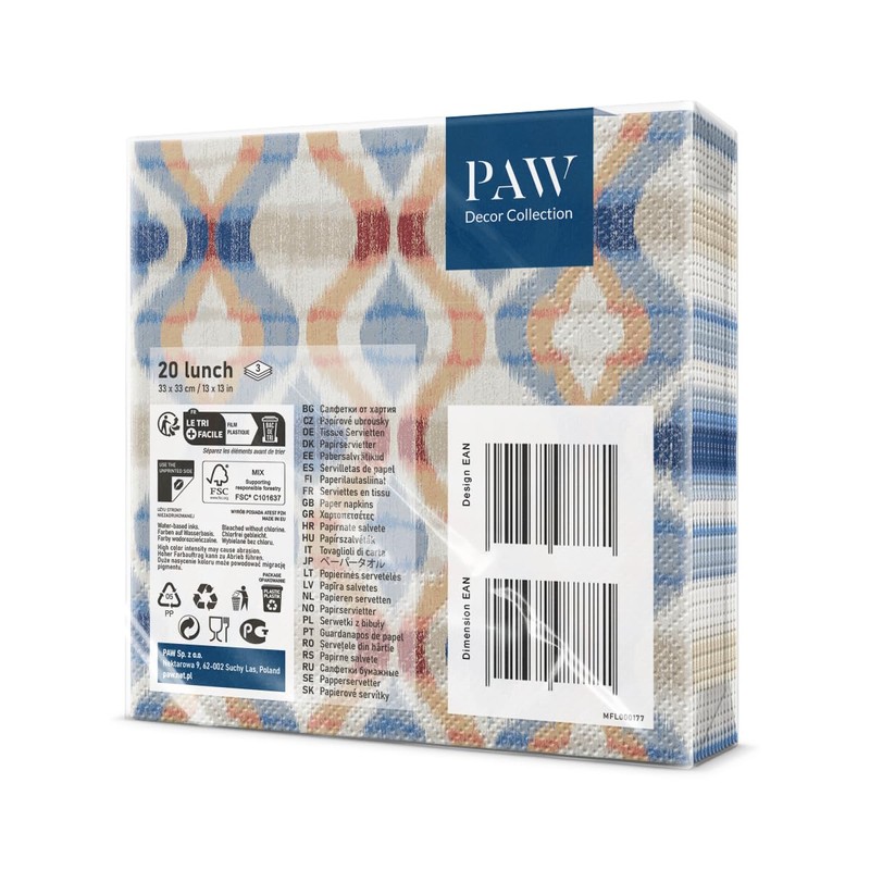 Paw Lunch Napkin Pack of 20, African Vibe, Orange, 33