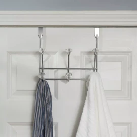 Home Basics Over the Door Chrome Hook Rack for Towels Robes with Crystal Knobs 7x11x4