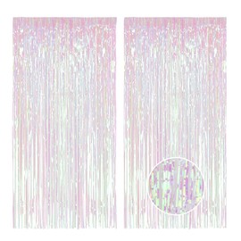 AIBAOBAO Pack of 2 Tinsel Curtains, Seven Colours Metallic Rain Curtain for Wedding, Engagement, Bridal Shower, Bachelorette Stage Decoration, Birthday, Baby Party Decoration, Window Background