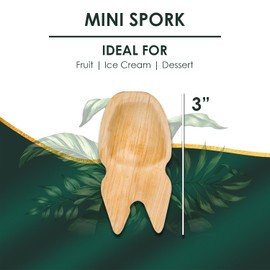 Disposable Cutlery Wooden Bamboo Style for Food Tasting (3" Mini Spork, 25)