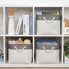 Bidtakay White Baskets with Cotton Rope Handles Decorative Storage Bins [3-pack] Fabric Bins for Organization Linen Closet Shelf Storage Baskets for Clothes Toys Towels 15 X 11 X 9.5 Inches