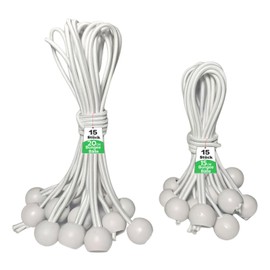 Pack of 30 Bungees with Ball, 15 cm and 20 cm (White)