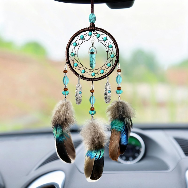 Dream Catcher for Car,Handmade Knitted Boho Car Mirror Hanging Accessories