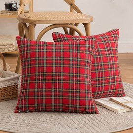 FATCAT Set of 2 Scottish Decorative Cushion Covers, RedTartan Check Cushion Covers with Hidden Zip, for Sofa, Bedroom, Living Room, Car, 45 x 45 cm, Small Texture
