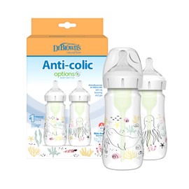 Dr. Brown's Dr. Brown’s Natural Flow Anti-Colic Options+ Wide-Neck Baby Bottle Designer Edition Bottles, Ocean Decos, 9 oz/270 mL, Level 1 Nipple, 2-Pack, 0m+
