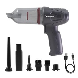 BEPER P202ASP410 Mini Aspiratore e Soffiatore Brushless 2 in 1, 80W, 11000 PA, Ricaricabile USB-C, Filtro HEPA Lavabile, 6 Accessori, per Auto