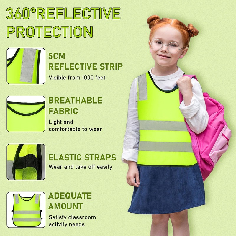 ASMIZ 20 Stck Warnweste Kinder, Grad Reflektierende Sicherheitsweste Gelb, Hochsichtbare