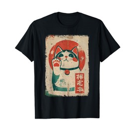 Maneki Cat Japanese Lucky Neko Graphic Tee Kawaii Cats Anime T-Shirt