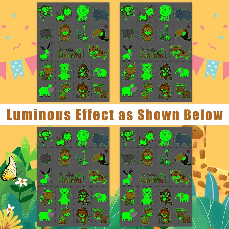 TatoYard Children's Birthday Party Favours, 4 Sheets Luminous Tattoo Children