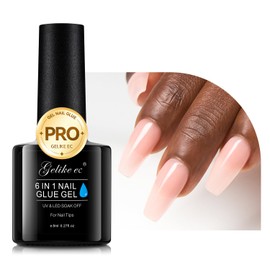 Gelike EC Nude-Colored Gel Nail Glue - 6 in 1 Sheer Apricot Nail Glue for Clear Acrylic Nails,Long Lasting Extension Gel Adhesive UV Nail Glue for Clear Press On Nail Tips,UV Cure Required