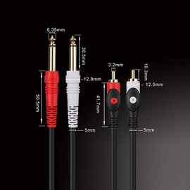 Mono Phone x 2 x RCA Pins Audio Cable RCA Cable Converter Cable 2 x RCA Male to 2 x 6.35mm Mono Male (1m)