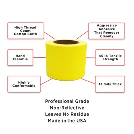 ChromaLabel Non-Reflective Multi Purpose Professional Grade Gaffer Tape Matte Finish, 30 Yards Per Roll, 4 Inch, Yellow