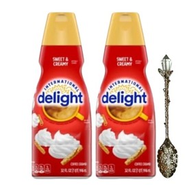 Candy Freezer International-Delight Liquid Coffee Creamer.- Two (2) 32 fl oz Bottles of Creamy Smooth Delightful Coffee Creamer and Gem Spoon (Sweet & Creamy) Gem Spoon