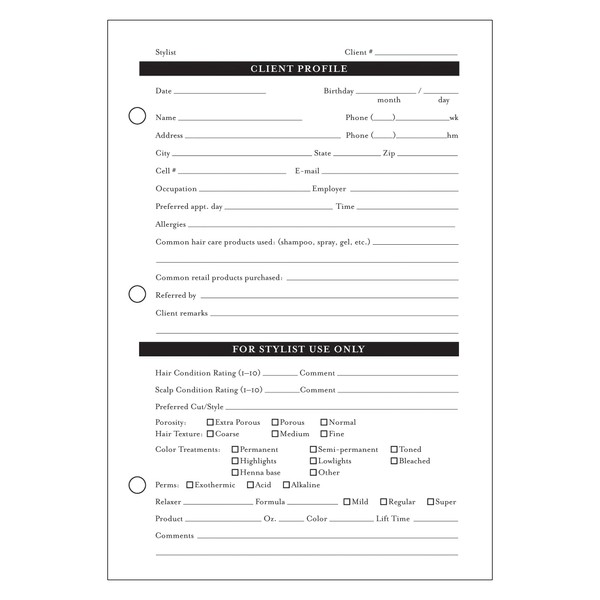 Diane Salon Client Data Cards for Hair Stylist – Pack of 80 - Two Sided Paper with Binder Holes, 8.5 x 5.5 Inches, 391, White