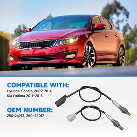2 PCS 250-24913&250-25017 Oxygen O2 Sensor Upstream&Downstream Compatible with Hyundai Sonata 2009-2014, Kia Optima 2011-2015, 2.0L 2.4L