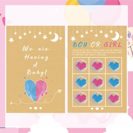 WINTC Gender Reveal Scratch Off Cards 25pcs, Its A Girl Gender Reveal Tic Tac Toe Board, Baby Reveal Ideas Party &Baby Shower Scratch off Game