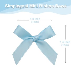 Simplegoal 50 PCS 1.5" Mini Ribbon Bow Light Blue Satin Ribbon Pre-tie Bows for Crafts, Gift Wrapping, Bakery, Candy Bags, Hair, Wedding, Christmas